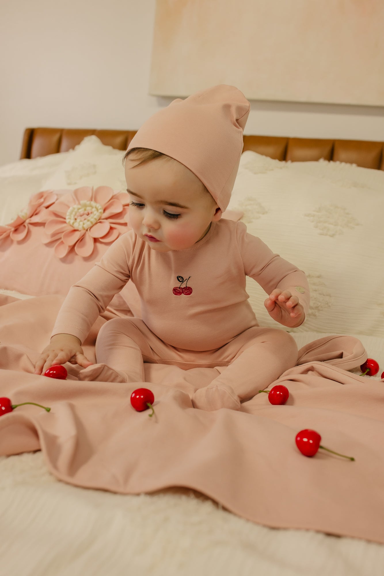 Embroidered Cherries/ Boat Footie & Hat