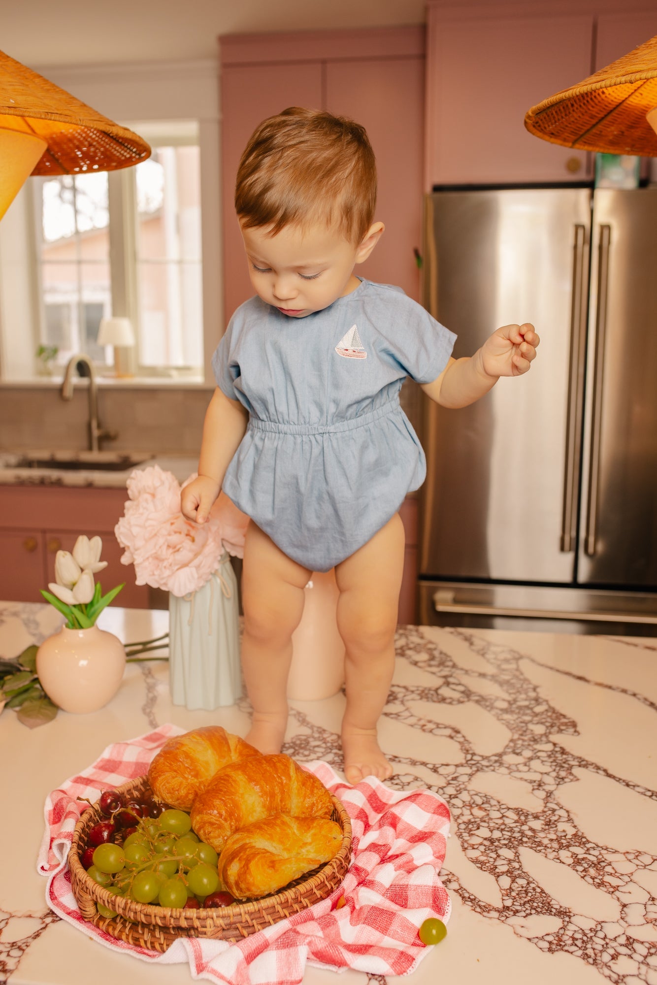 Denim Cherry/ Boat Romper