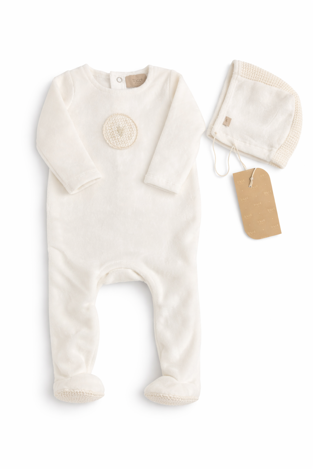 Crochet Applique Velour Footie and Bonnet