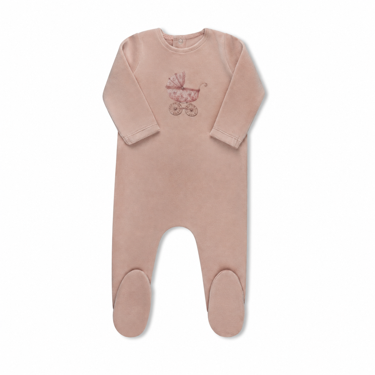 Pink Watercolor Carriage Velour footie without hat, sizes 9M, 12M and 18M