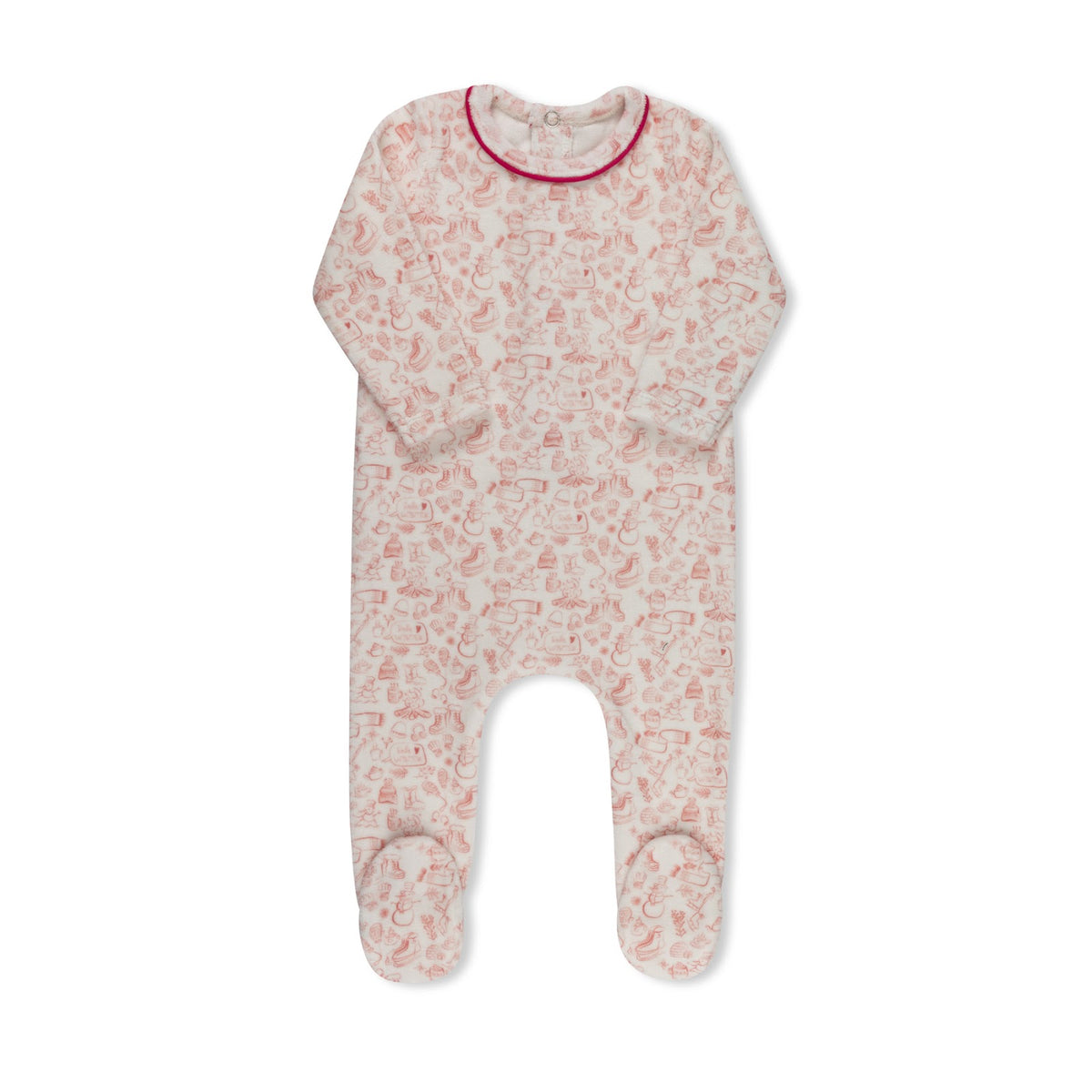 Pink winter print velour baby footie without hat by Tricot Bebe