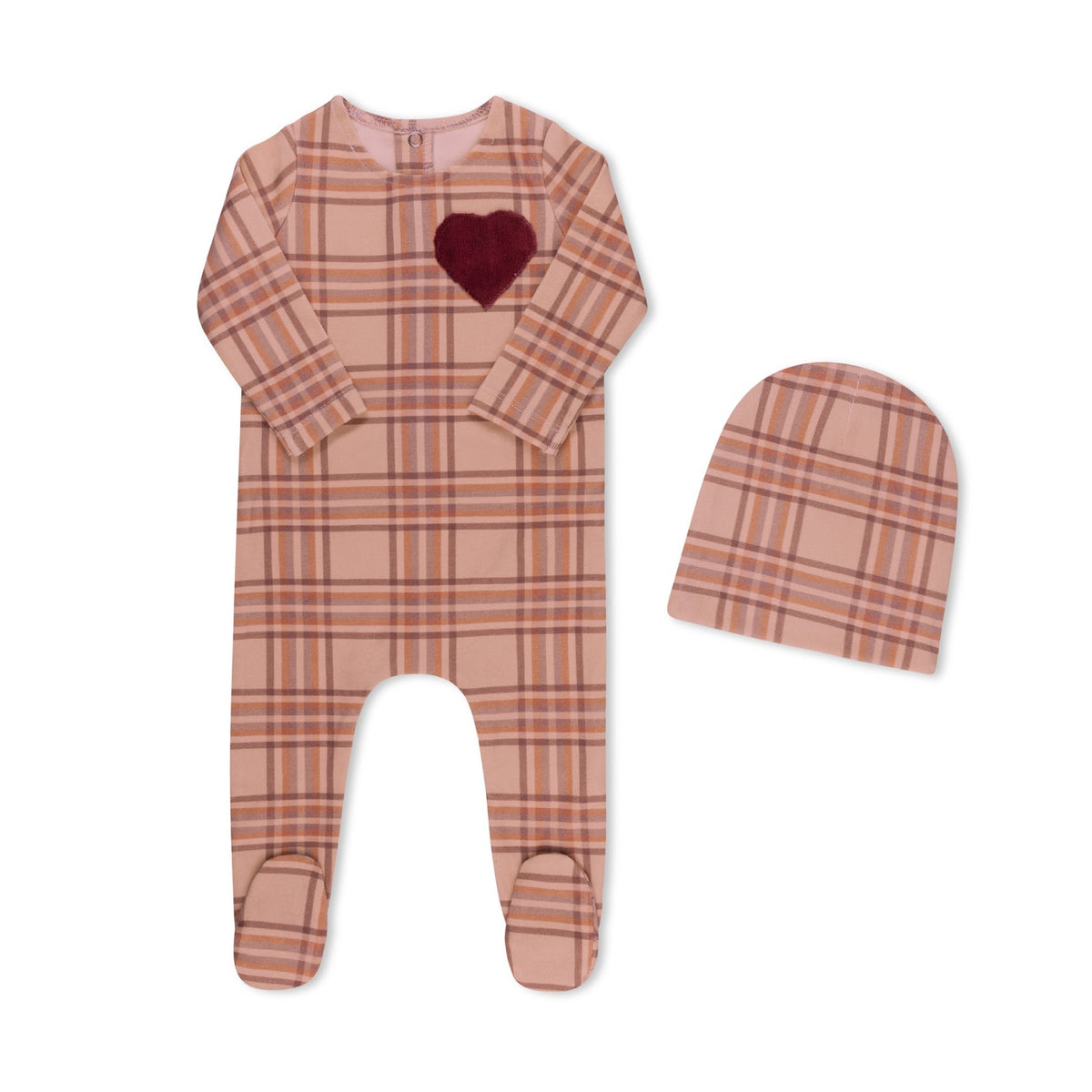 Girls plaid baby footie with matching hat by Tricot Bebe