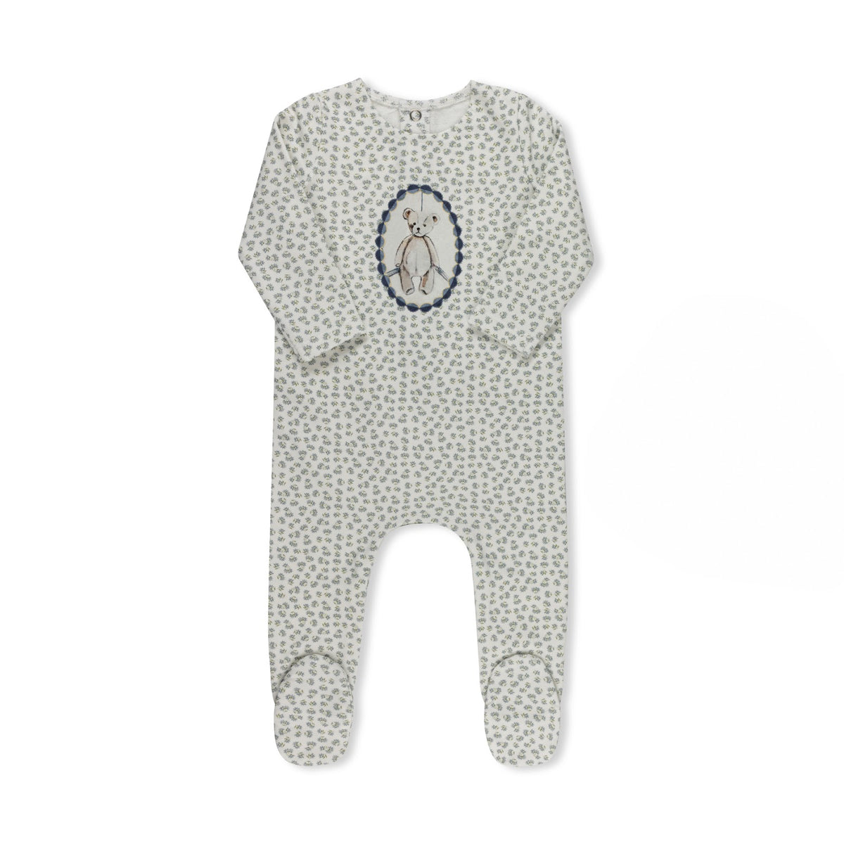 Ditsy Bear print baby footie without hat by Tricot Bebe