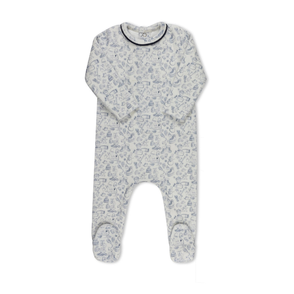 Blue winter print velour baby footie without hat by Tricot Bebe