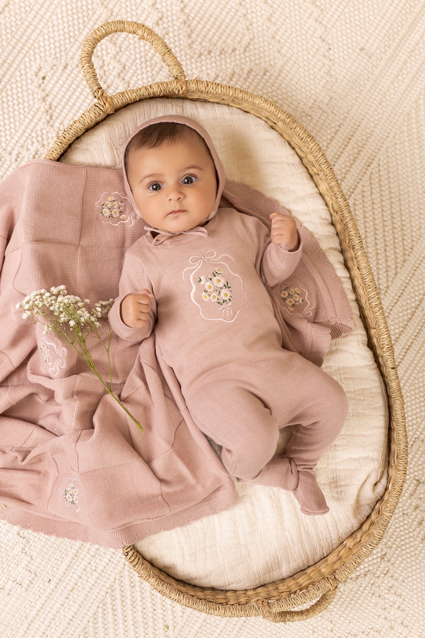 Knit Collection Pink Footie/bonnet
