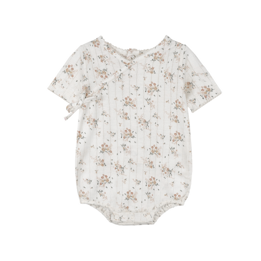 Ribbed Floral Kimono Short Romper