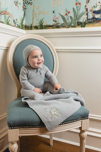 Waffle Embroidered Knit Blanket