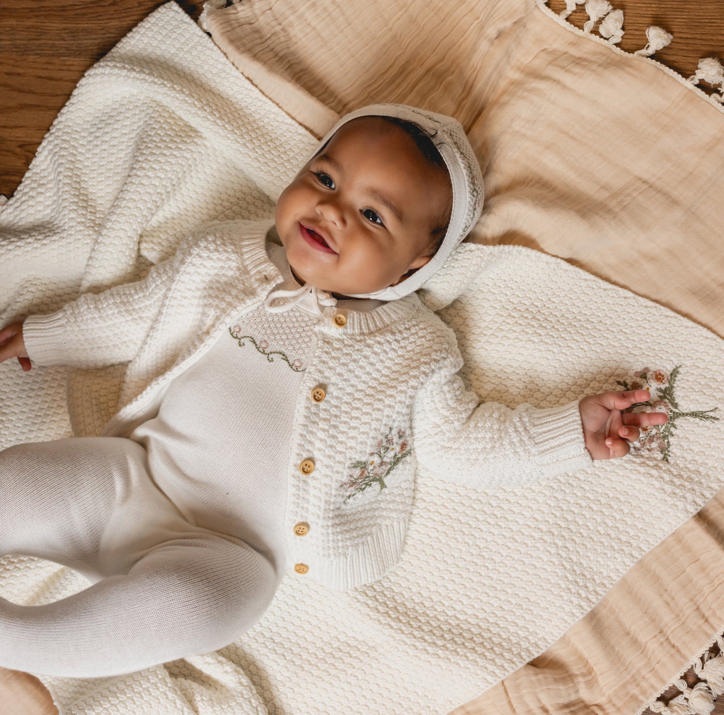 Waffle Embroidered Knit Blanket