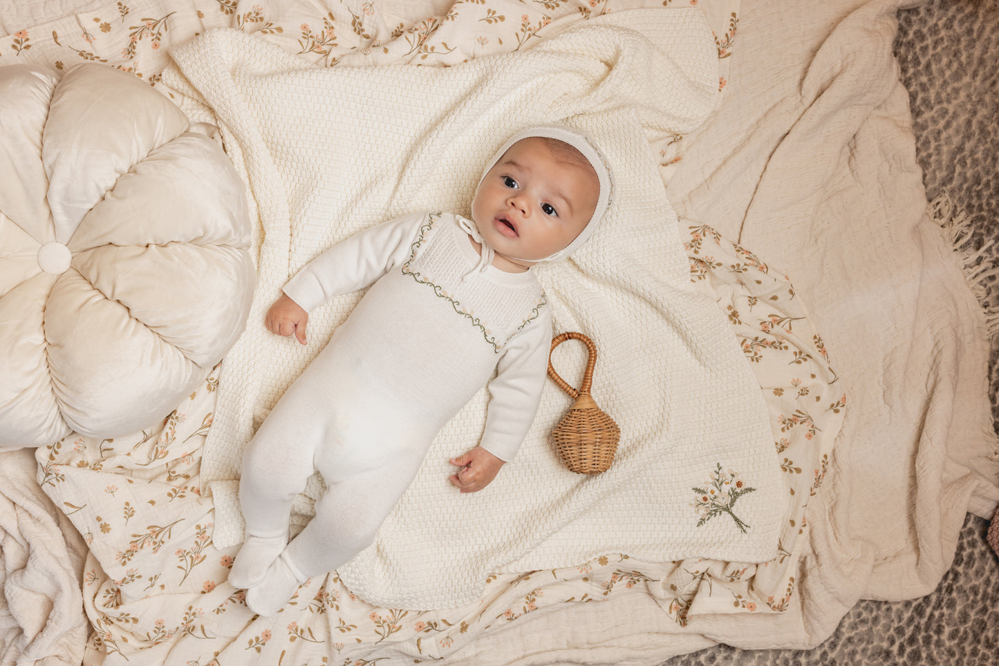 Waffle Embroidered Knit Blanket