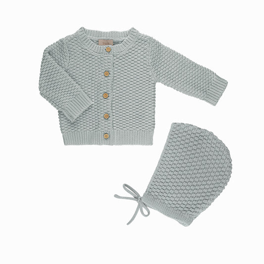 Sand Waffle Button Knit Footie & Bonnet