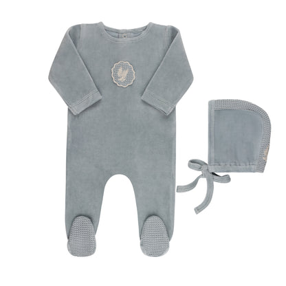 Crochet Applique Velour Footie and Bonnet