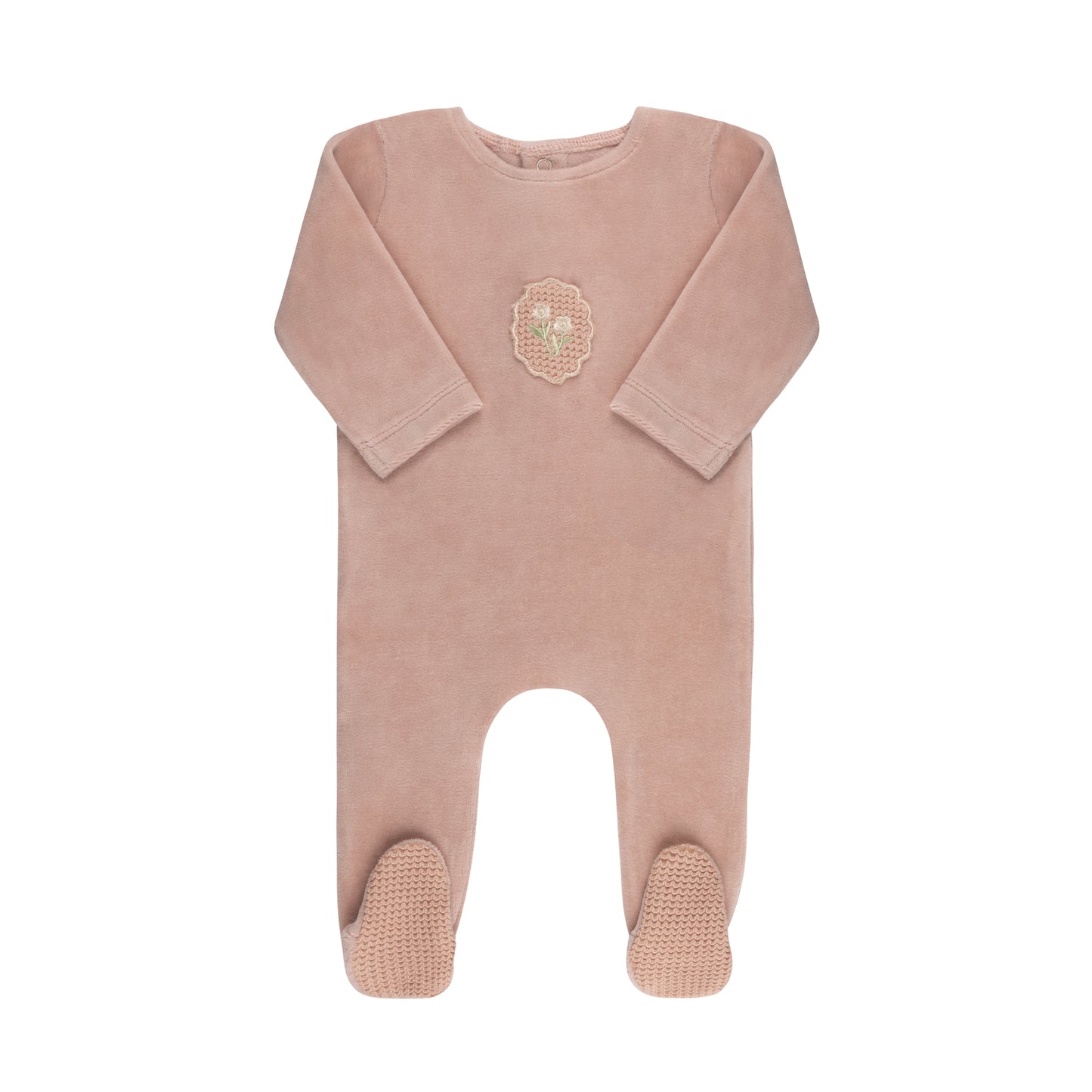 Crochet Applique Velour Footie and Bonnet