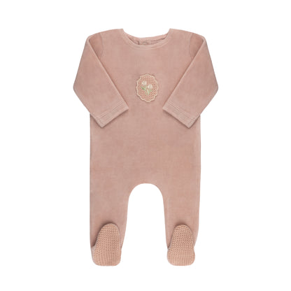 Crochet Applique Velour Footie and Bonnet