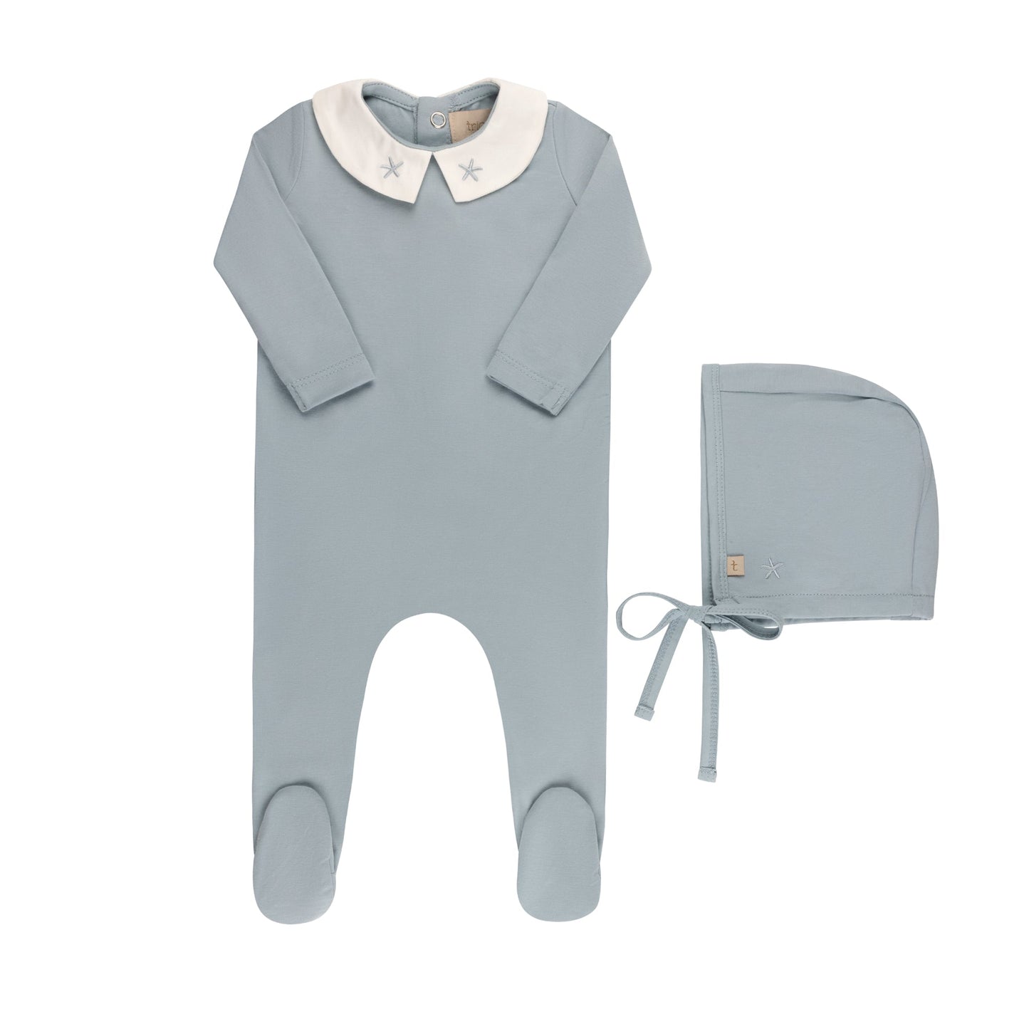 Embroidered Collar Footie and Knit Cardigan