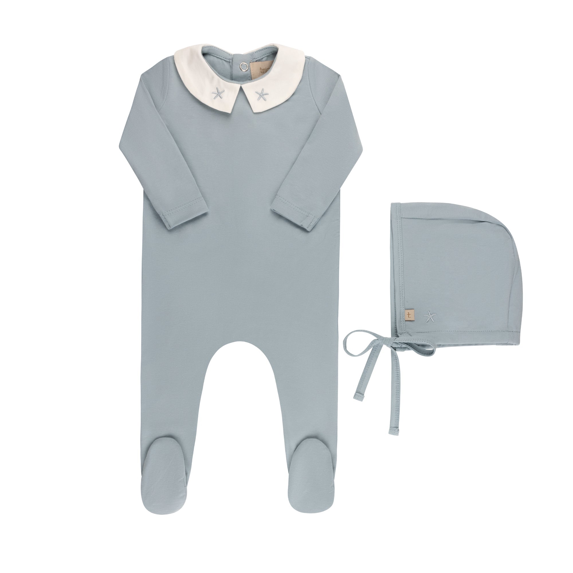 Embroidered Collar Footie and Knit Cardigan