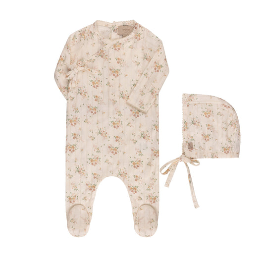 Ribbed Floral Print Kimono Footie & Hat