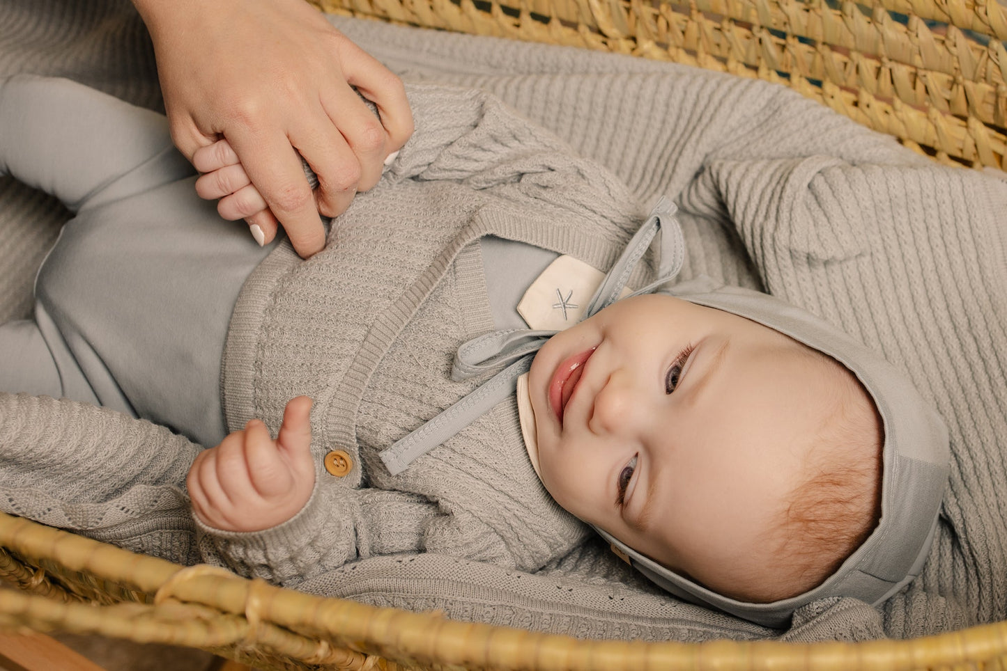 Embroidered Collar Footie and Knit Cardigan
