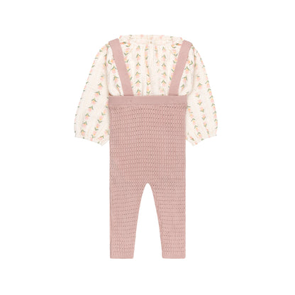 Pointelle Knit Romper and gauze shirt