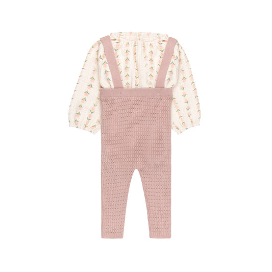 Pointelle Knit Romper and gauze shirt