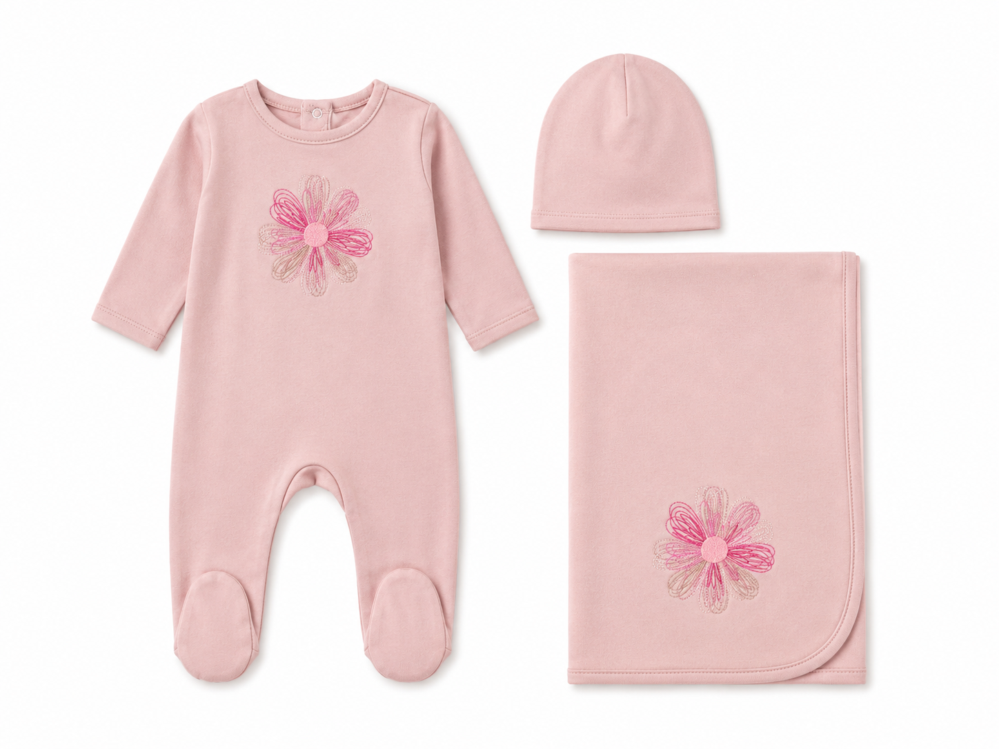 Embroidered Flower/Star Layette Set