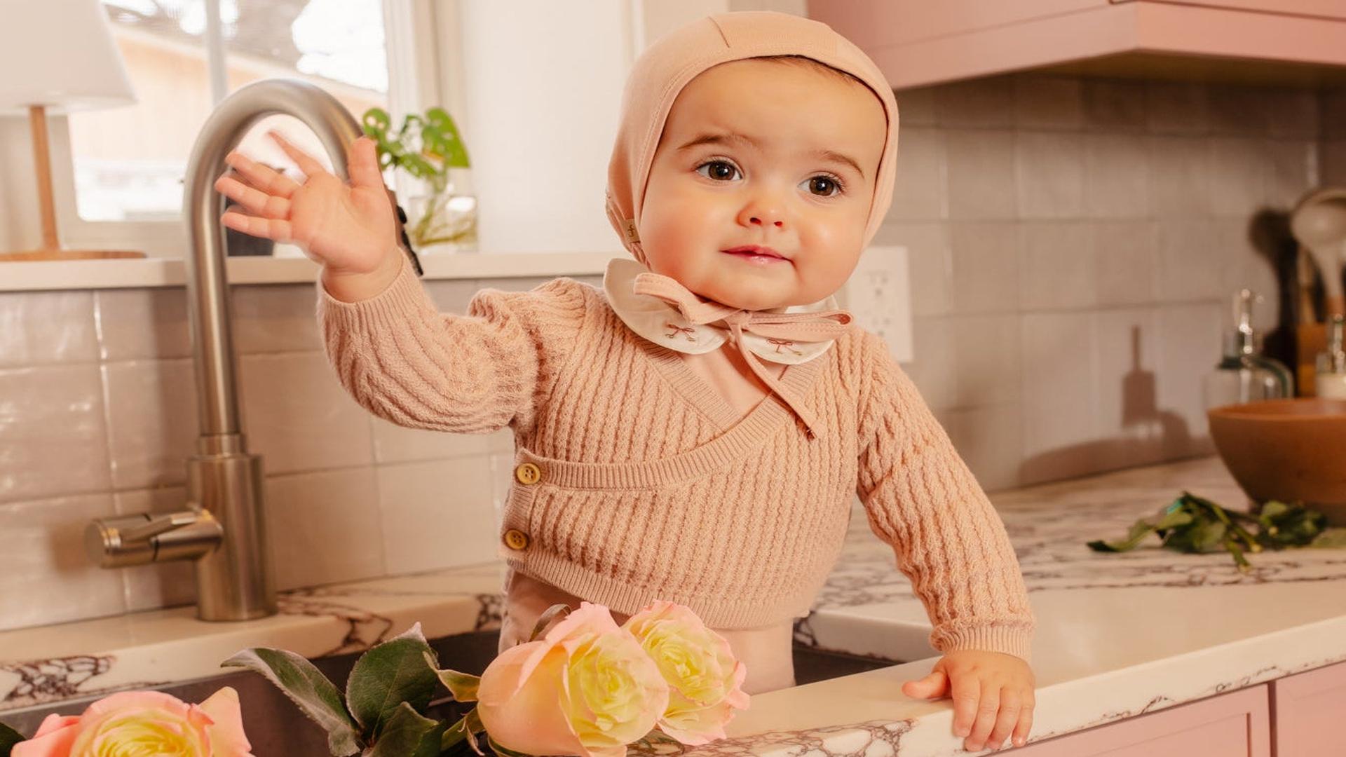 Embroidered Collar Footie and Knit Cardigan