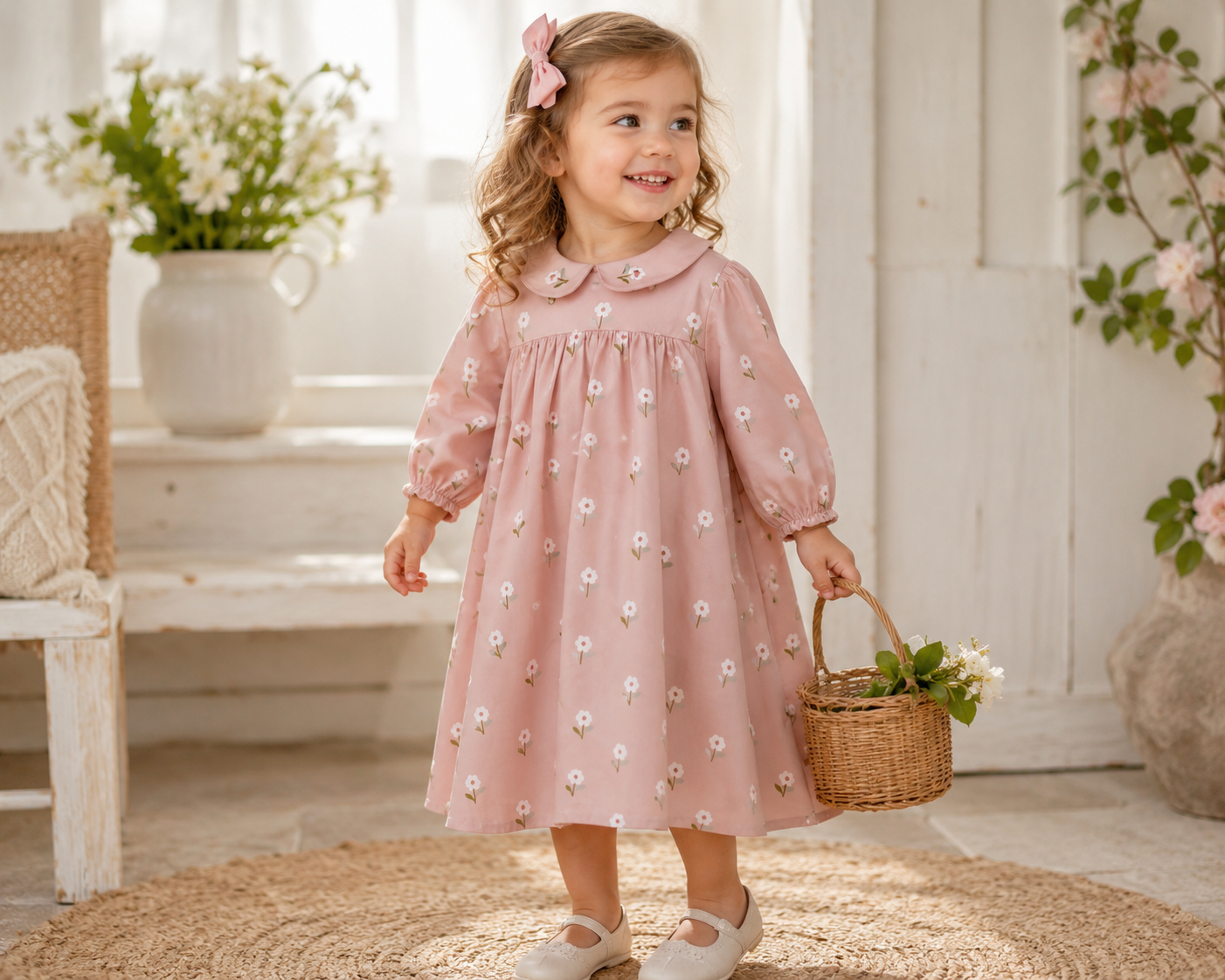 Floral print baby girl dress in premium cotton-spandex by Tricot Bebe