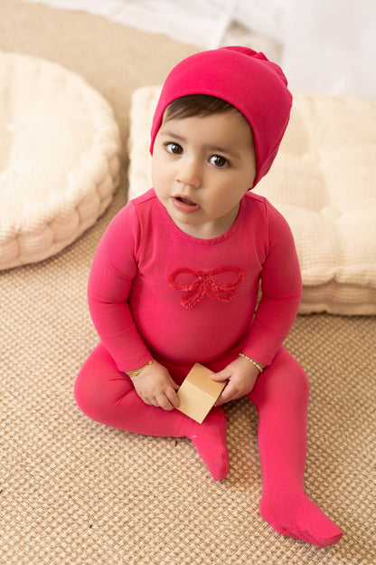 Baby footie with fringe trim detail in soft cotton-spandex by Tricot Bebe