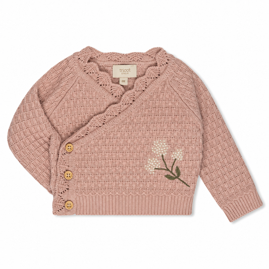 Dusty pink floral embroidered knit cardigan only — Tricot Bebe
