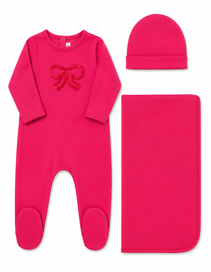 Baby footie with fringe trim detail in soft cotton-spandex by Tricot Bebe