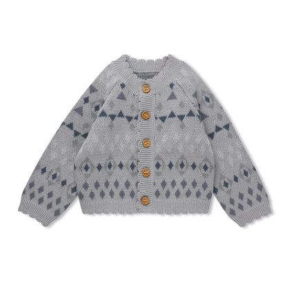 Jacquard knit baby cardigan with pattern detail by Tricot Bebe