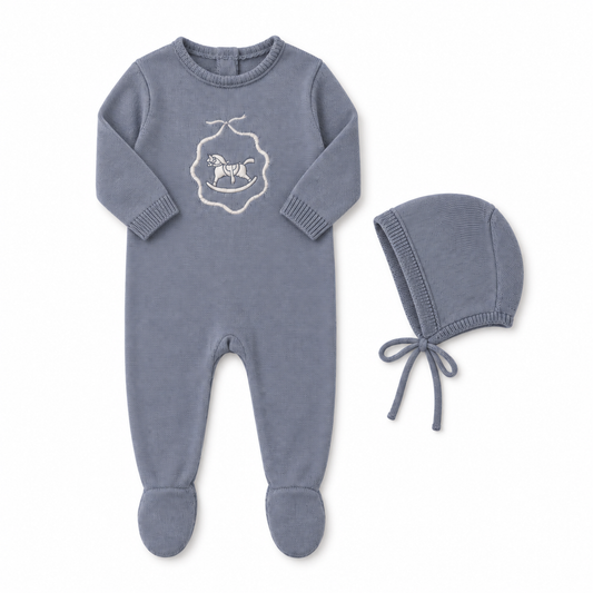Knit Collection Blue Footie/bonnet — illustrative flat lay