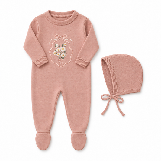 Knit Collection Pink Footie/bonnet — illustrative flat lay