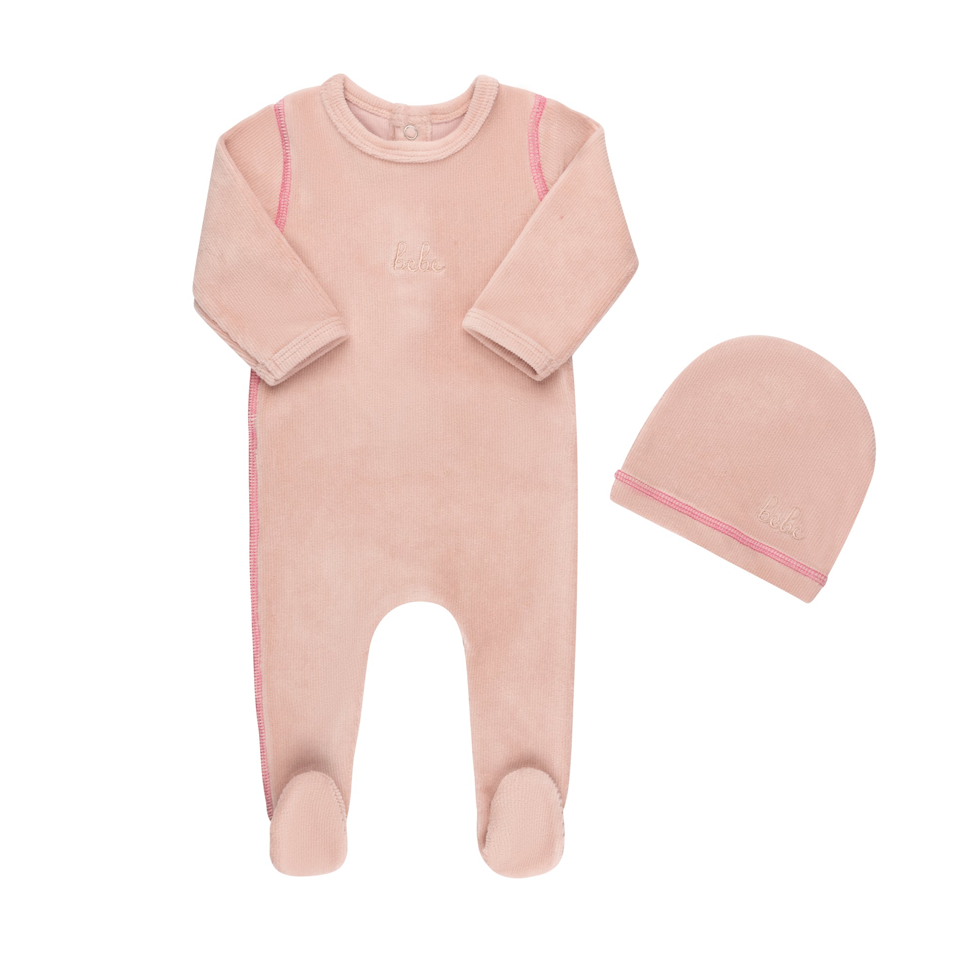 Ribbed Velour Bebe Footie & Hat