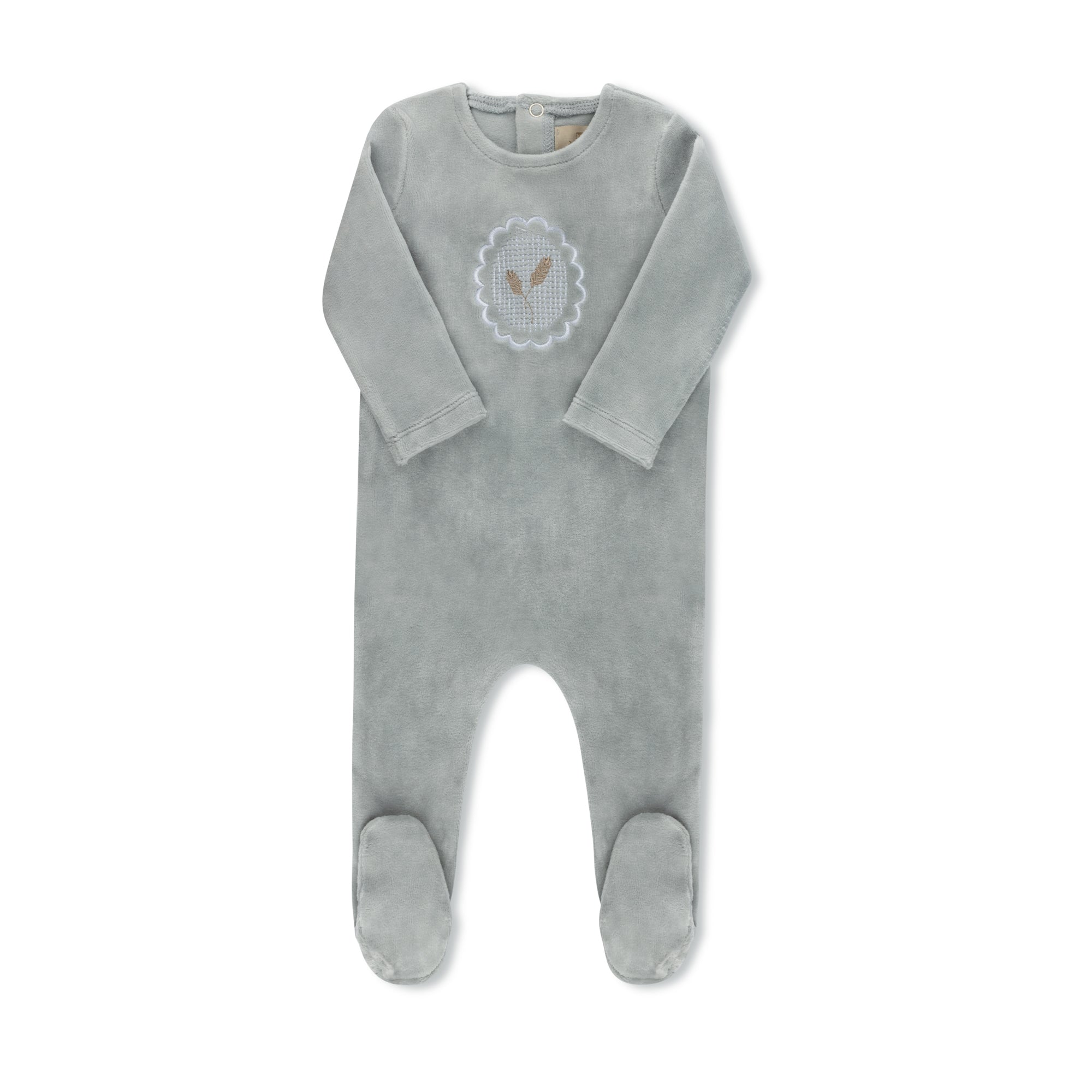 Scalloped Embroidered Crest pink baby footie without hat — TB by Tricot