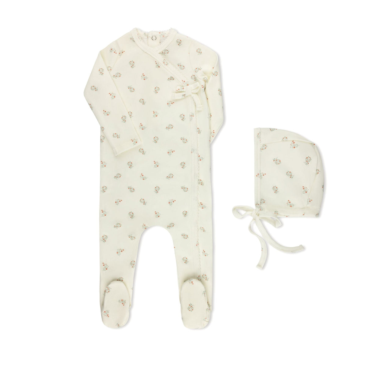 Scattered Floral pink baby footie with matching hat — TB by Tricot