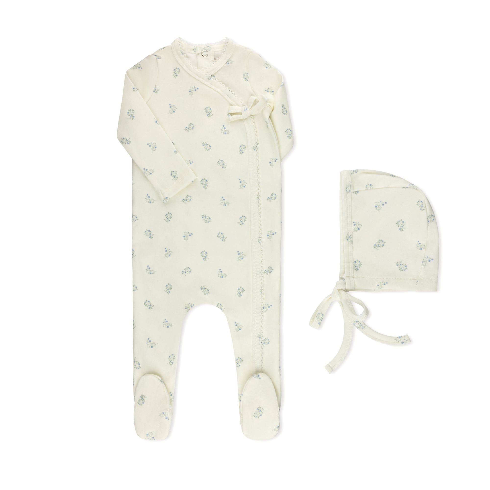 Scattered Floral pink baby footie with matching hat — TB by Tricot