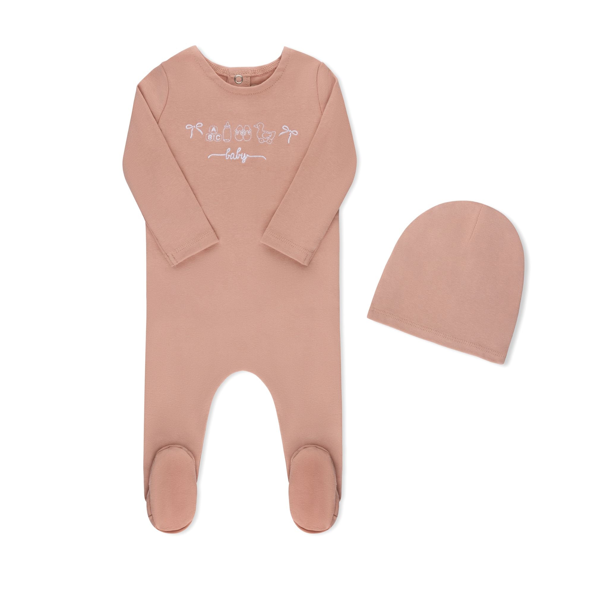 Mon Petit pink baby footie with matching hat — TB by Tricot
