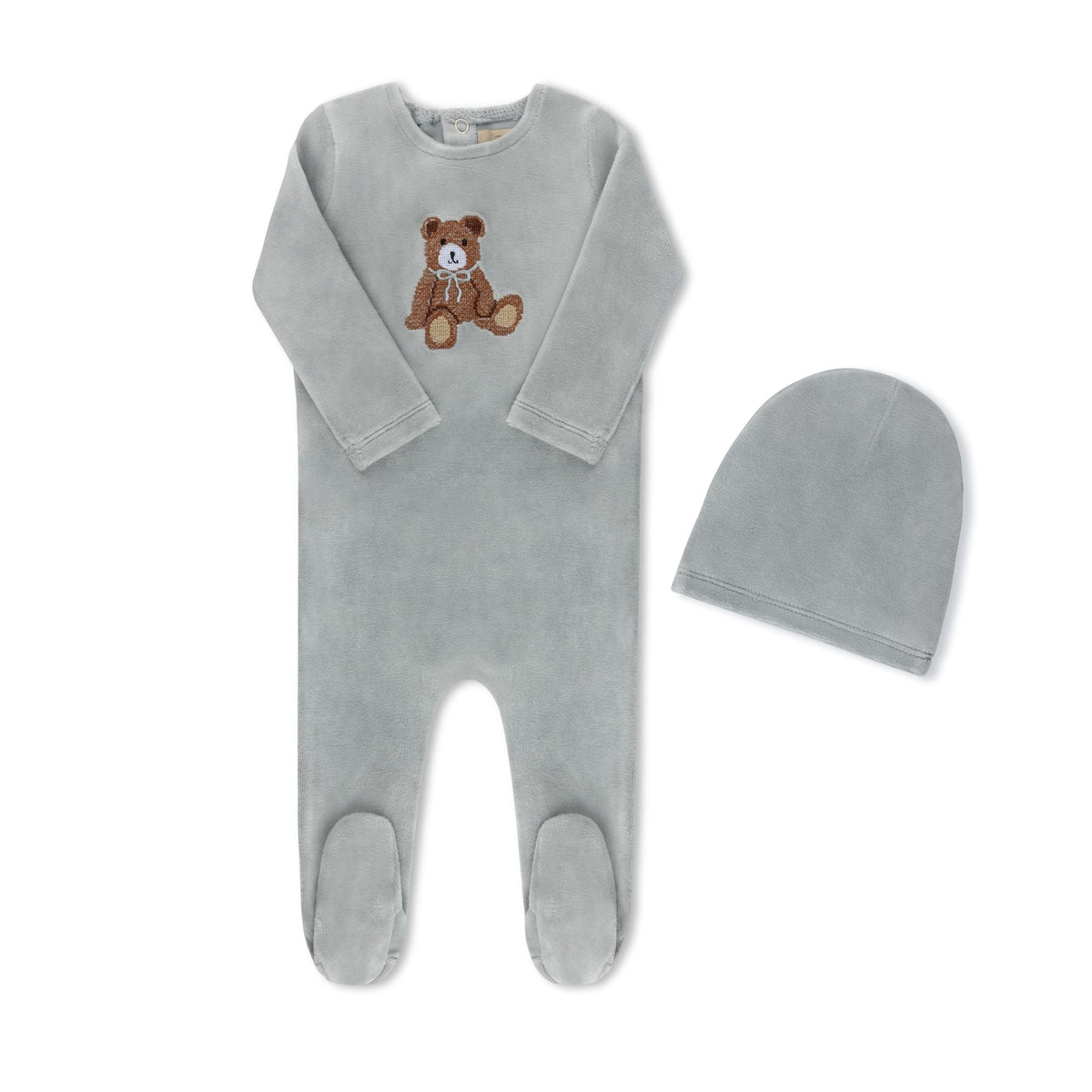 Teddy Bear blue baby footie with matching hat — TB by Tricot