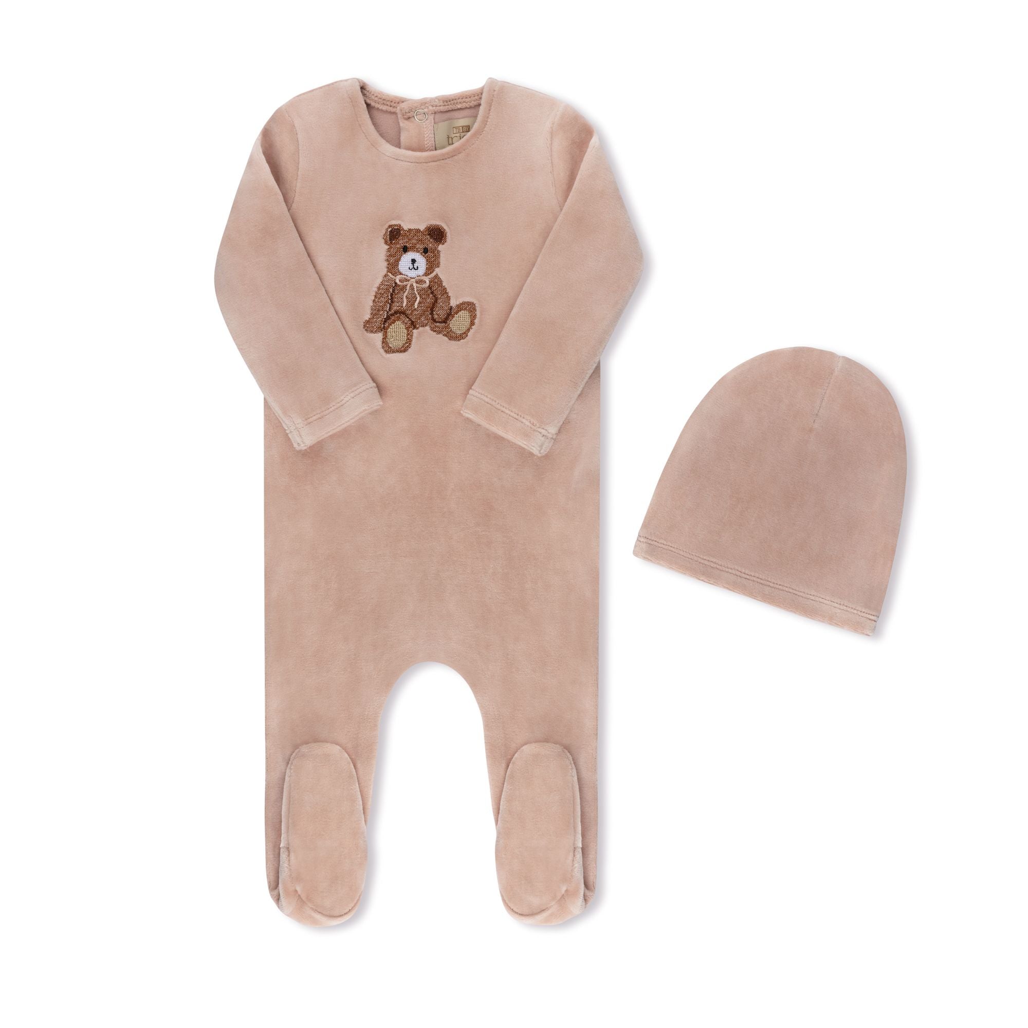 Teddy Bear pink baby footie with matching hat — TB by Tricot