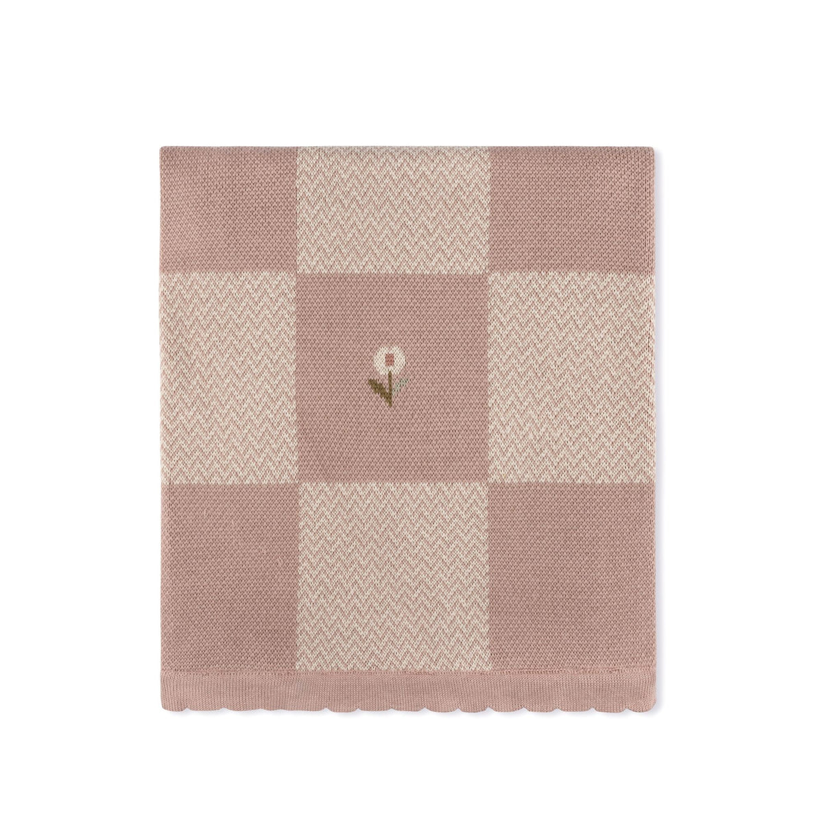 Jacquard knit baby blanket in pink by Tricot Bebe
