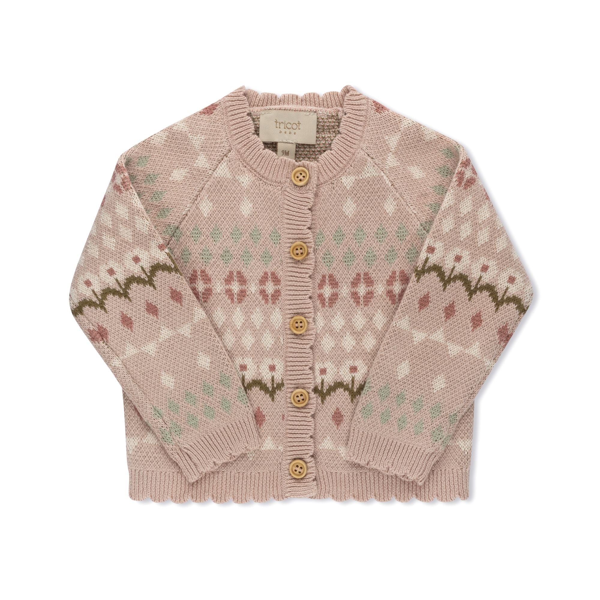 Jacquard knit baby cardigan in blue by Tricot Bebe